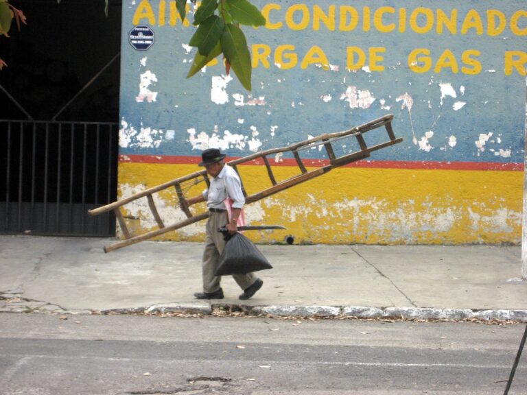 Anciano llevando una escalera