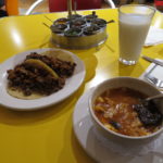 Sopa azteca y tacos campechanos (bistec y chicharrón) @ El Huequito